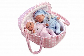 Виниловые куклы двойняшки из серии Arias Elegance, с соской, в переносной люльке, 28 см. (Arias, Т11067)